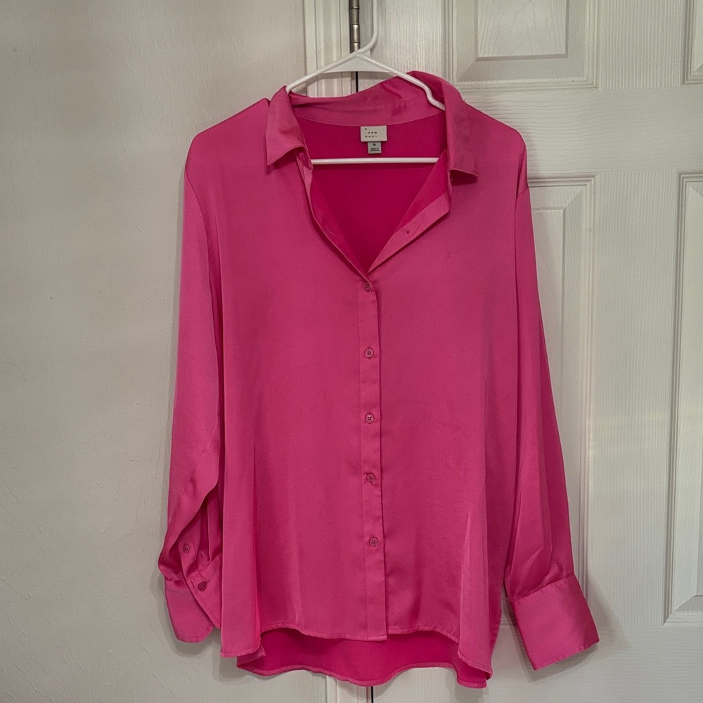 a new day Women's  Silky Fuchsia Button-Down Shirt